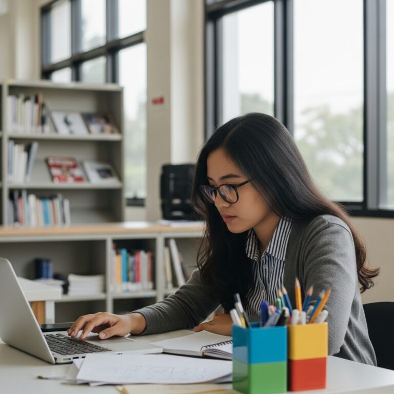 Seorang wanita mengikuti psikotes online menggunakan laptop sebagai bagian dari layanan konseling dan psikologi di Semarang dari PsikologAnda.com