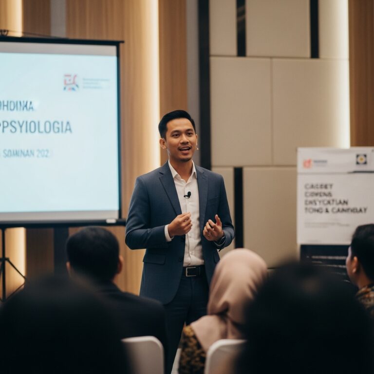Seorang narasumber sedang memberikan seminar psikologi kepada peserta di Semarang, bagian dari layanan konseling PsikologAnda.com